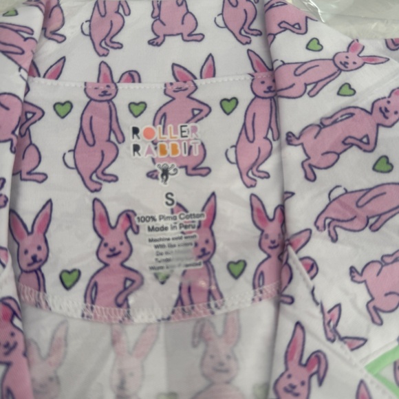 Roller Rabbit Pink Happy Bunny Pajama 2 Piece Polo Short Sleeve Short Sleep Set - Picture 3 of 5